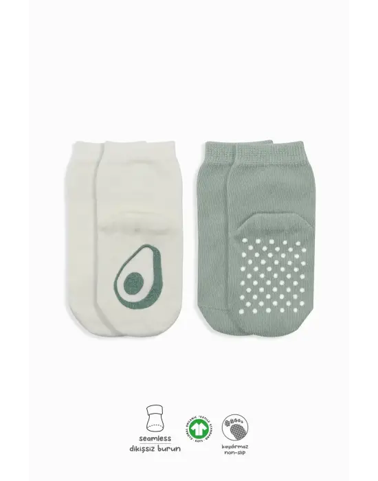 Omarı Meyve Desenli Kaymaz Çocuk Çorapları 2li Paket