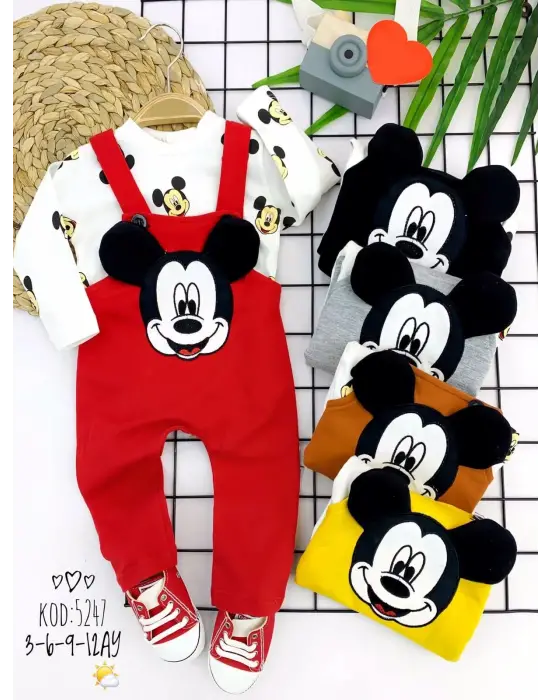 Omarı Mickey Figürlü Uzun Kollu Bebek Salopet Takımı
