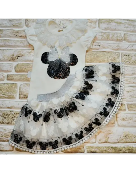Omarı Mickey Nakışlı Kısa Kollu Bebek Takımı