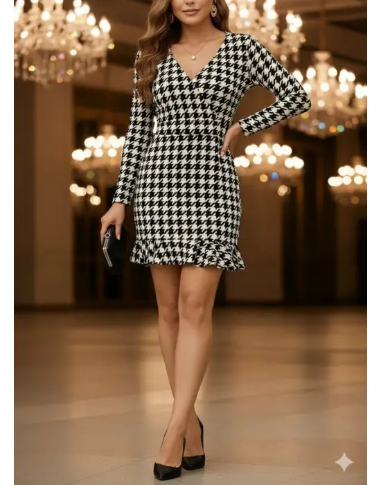 Omarı Mikro Mini Boy Kruvaze Yaka Elbise