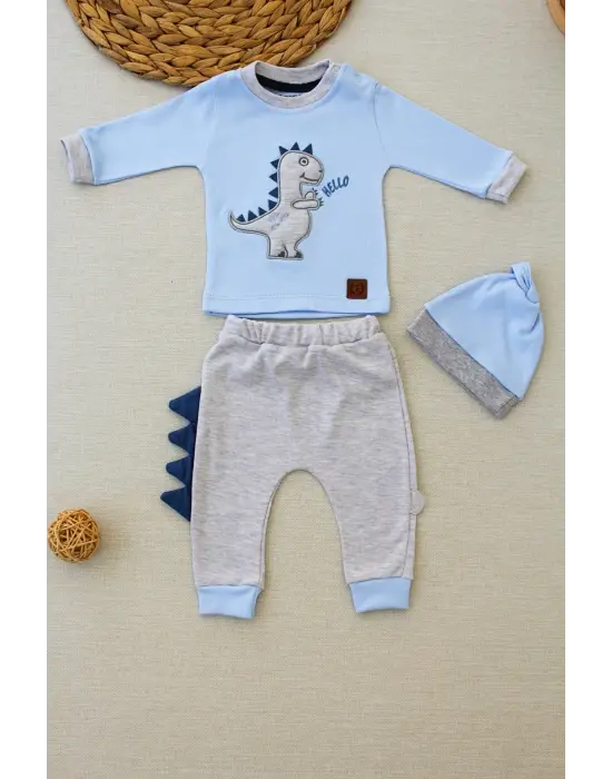 Omarı Minik Dino Nakışlı Bebek Sweat Takımı Mavi