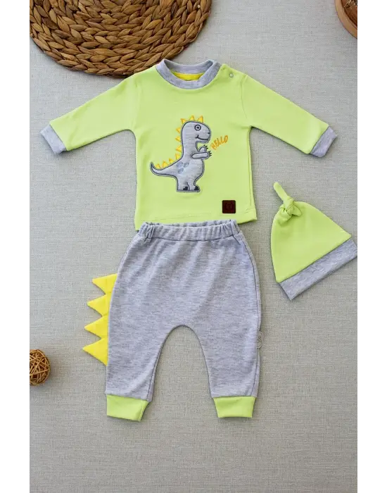 Omarı Minik Dino Nakışlı Bebek Sweat Takımı Yeşil