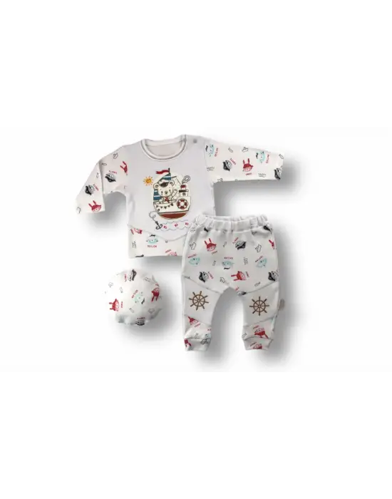 Omarı Minik Korsan Nakışlı Bebek Takımı Ekru