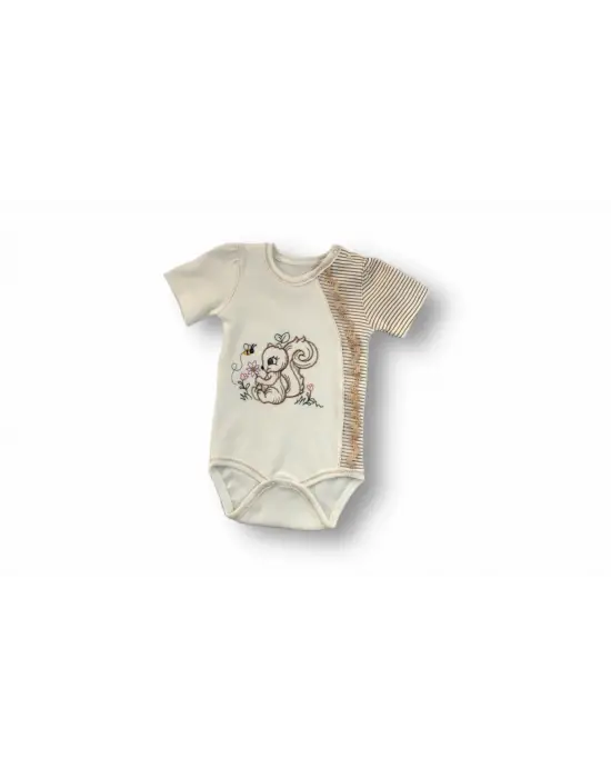 Omarı Minik Sincap Nakışlı Kız Bebek Takımı Kahverengi