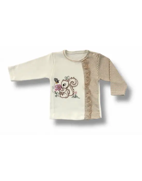 Omarı Minik Sincap Nakışlı Kız Bebek Takımı Kahverengi