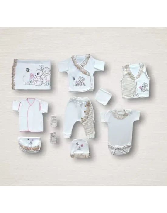 Omarı Minik Sincaplı Ekru Zıbın Takımı