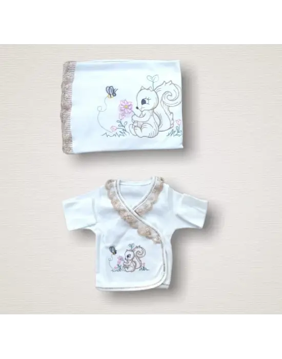 Omarı Minik Sincaplı Ekru Zıbın Takımı