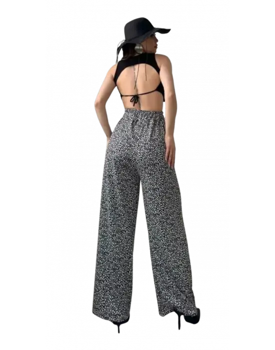 Omarı Modern Desenli Beli Lastikli Gri Pantolon