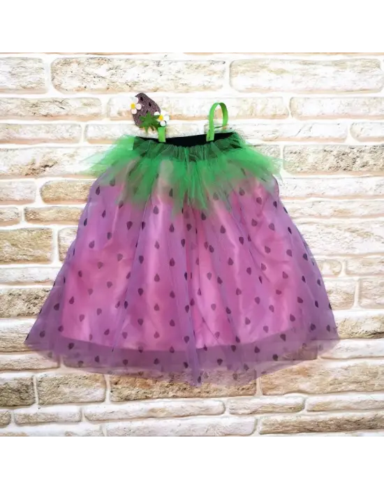 Omarı Mor Renkli Çilek Kostümü Kız Çocuk Elbise