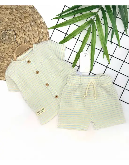 Omarı Müslin Kumaşlı Yazlık Erkek Bebek Takımı