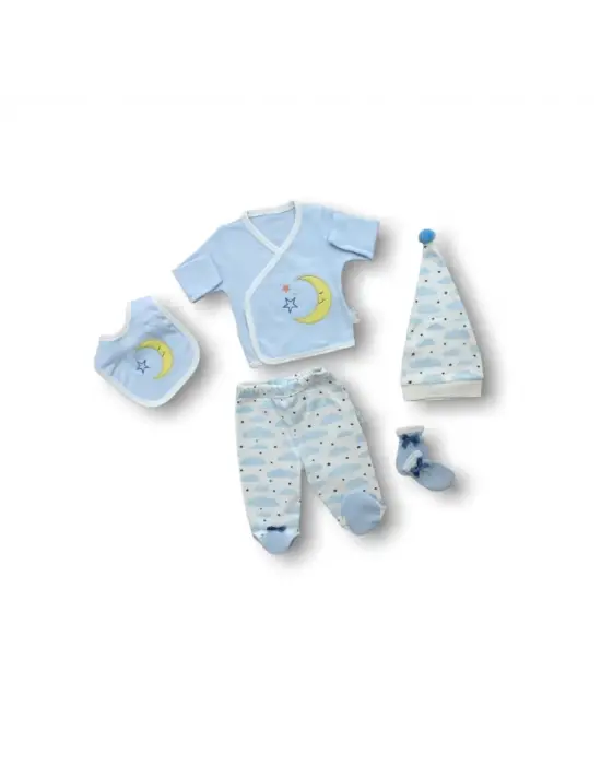 Omarı Nakışlı 5 Parça Zıbın Takımı - Mavi