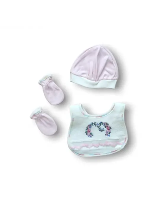 Omarı Nakışlı 5 Parça Zıbın Takımı - Pembe