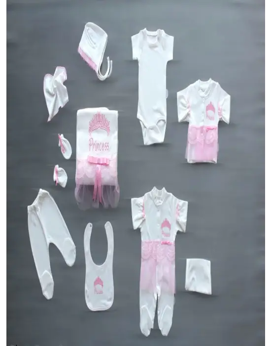 Omarı Nakışlı Prenses Zıbın Takımı Pembe