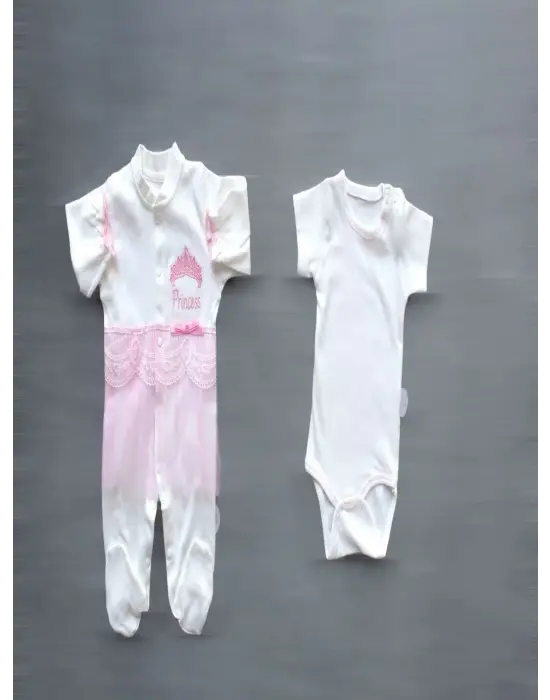 Omarı Nakışlı Prenses Zıbın Takımı Pembe