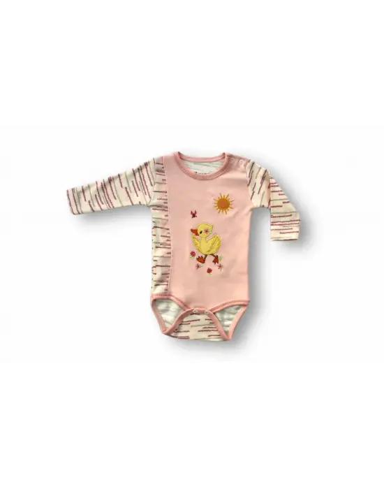 Omarı Nakışlı Şapkalı Uzun Kollu Bebek Takımı Pembe