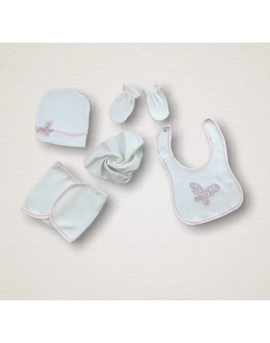 Omarı Nakışlı Uçan Kelebekler 10lu Hastane Çıkışı Zıbın Takımı - Pembe