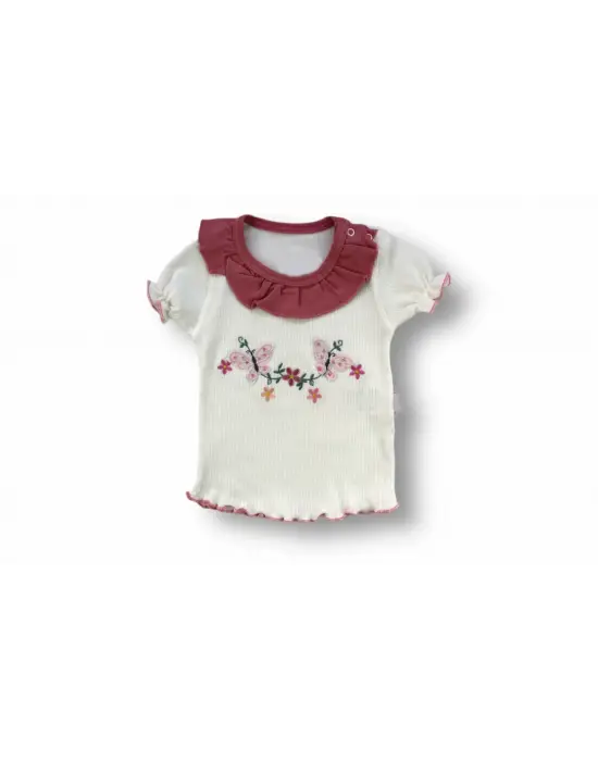 Omarı Nar Çiçeği Roman Şalvar Kısa Kollu 3lü Bebek Kız Takımı