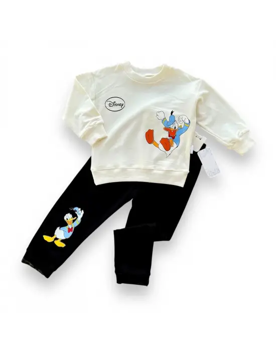 Omarı Ördek Baskılı Pamuk Penye Erkek Bebek Takımı Siyah