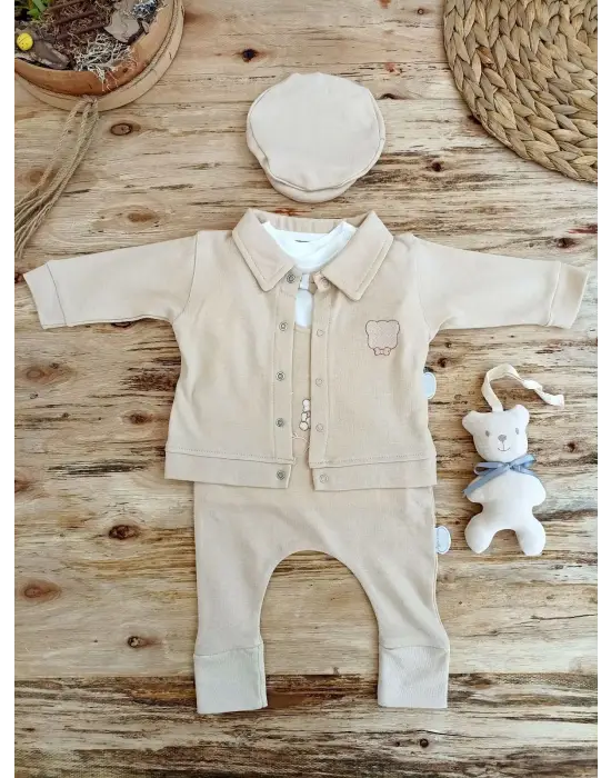 Omarı Oyuncaklı Altınbaşak Kız Erkek Bebek Takımı - Vizon Renkli