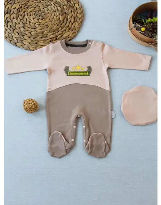 Omarı Özel Kuvvetler Nakışlı Bebek Tulumu Sütlü Kahve