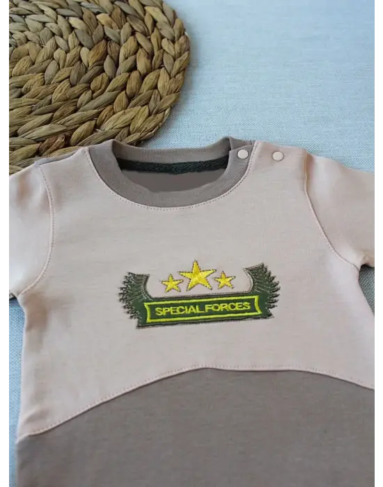 Omarı Özel Kuvvetler Nakışlı Bebek Tulumu Sütlü Kahve