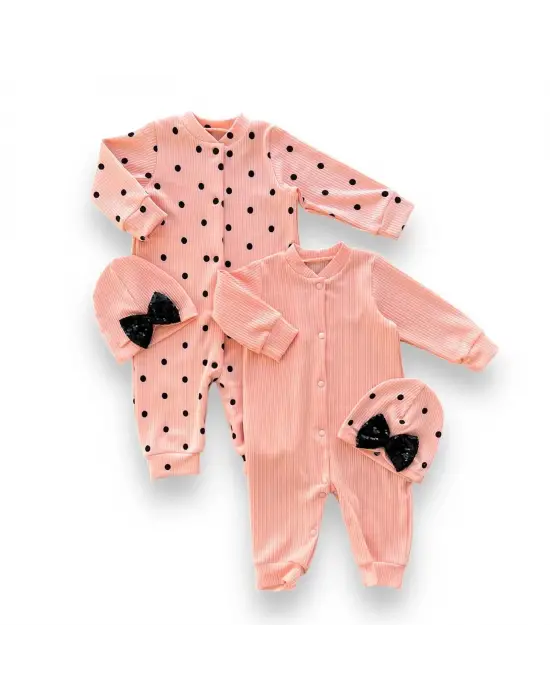 Omarı Payetli Şık Bebek Kız Tulum Kombini - Somon