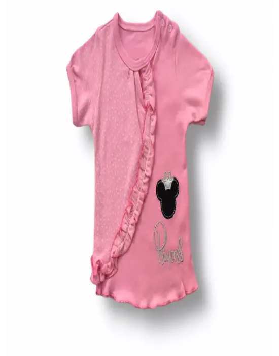 Omarı Pembe Kız Bebek Takımı 3lü Mickey Nakışlı Şort Tişört