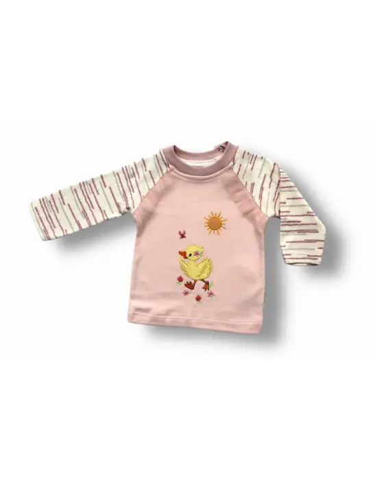 Omarı Pembe Ördek Nakışlı Bebek Sweatli Takımı