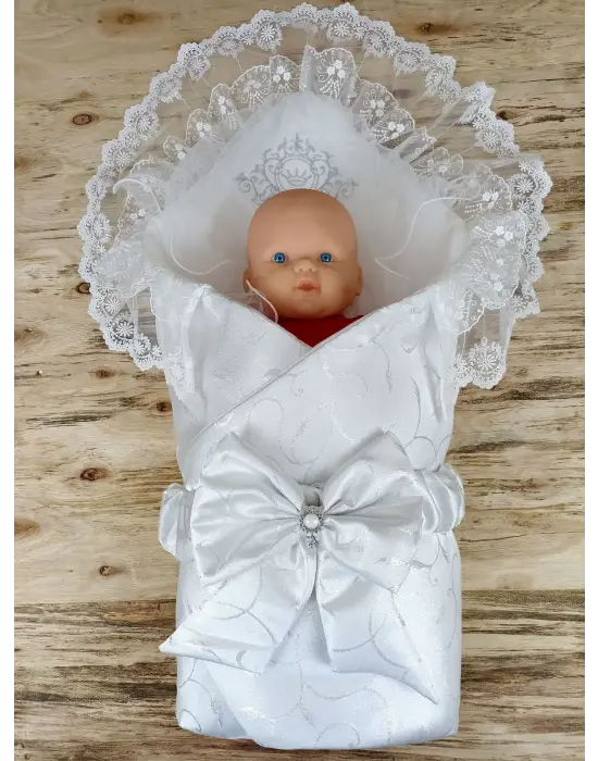 Omarı Pırıltı Taç Nakışlı Yenidoğan Bebek Battaniyesi