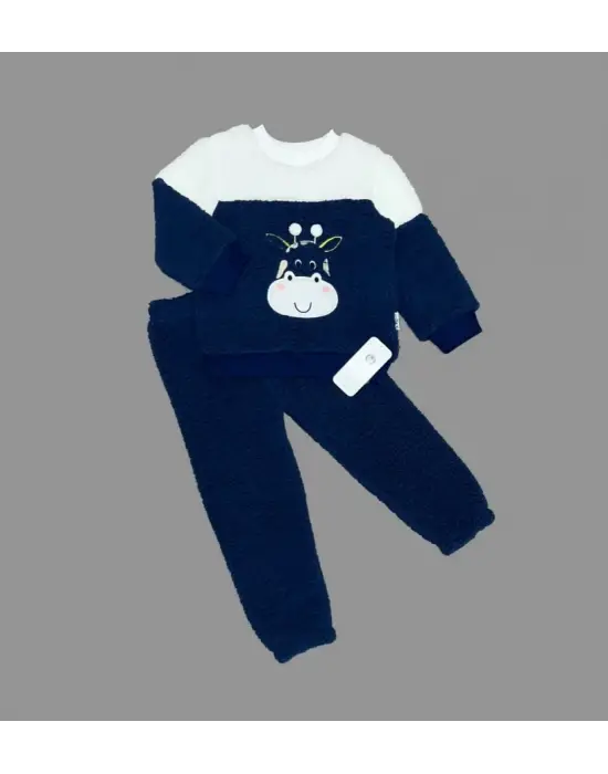 Omarı Ponponlu Zürafa Desenli Kuzu Kumaş Çocuk Takımı