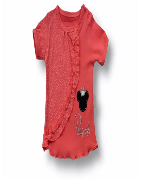 Omarı Princess Taçlı Mickey Nakışlı Kız Bebek Takımı