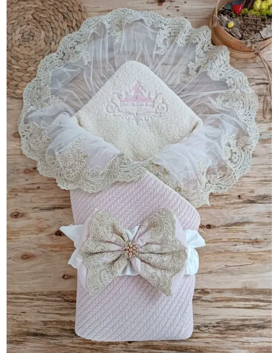 Omarı Prizma Taşlı Yenidoğan Bebek Battaniyesi - Pembe