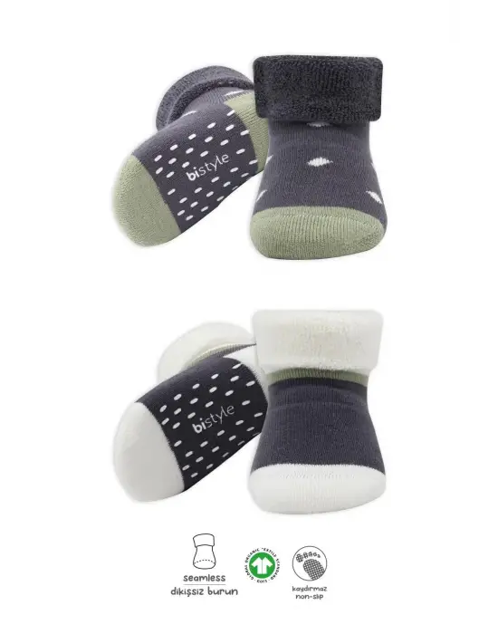 Omarı Puanlı Kaymaz Havlu Soket Çorap Seti - Gri