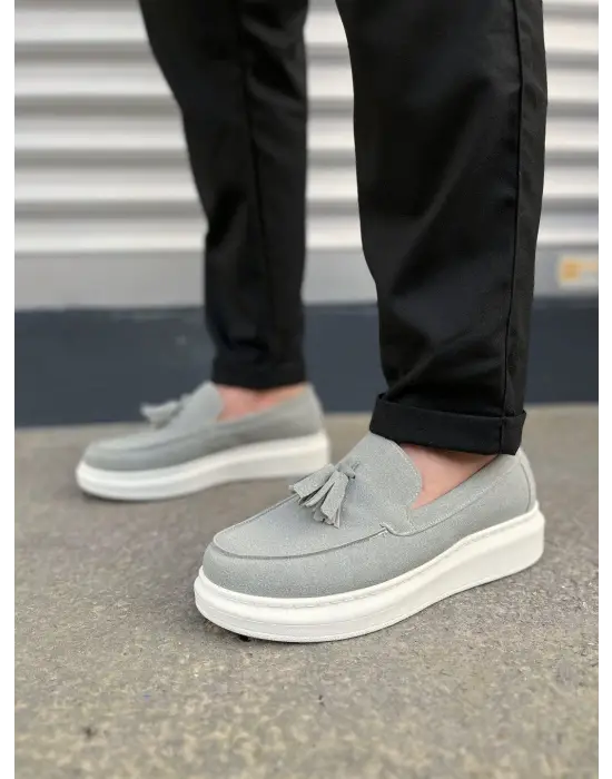 Omarı Püsküllü Süet Erkek Günlük Spor Ayakkabı - Gri
