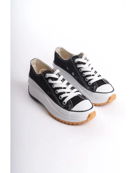 Omarı Rahat Bağcıklı Siyah Spor Ayakkabı - Paris Stili