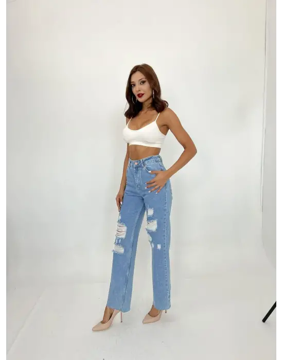 Omarı Rahat Kesim Mavi Kot Pantolon