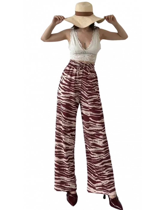 Omarı Rahat Kullanımıyla Desenli Belden Lastikli Pantolon