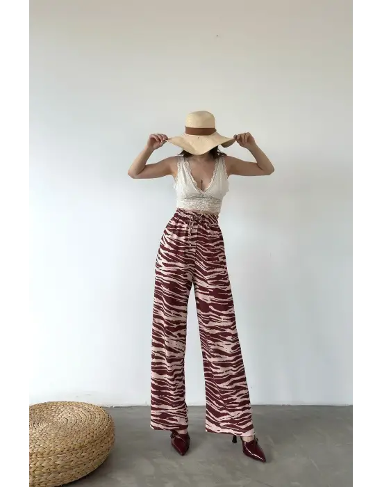 Omarı Rahat Kullanımıyla Desenli Belden Lastikli Pantolon