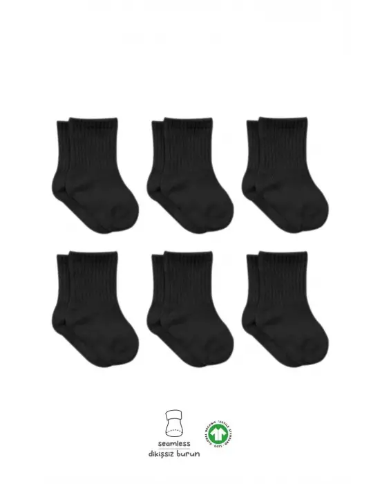Omarı Rahat ve Şık 6lı Penye Düz Soket Çorap Siyah Seçenekleri