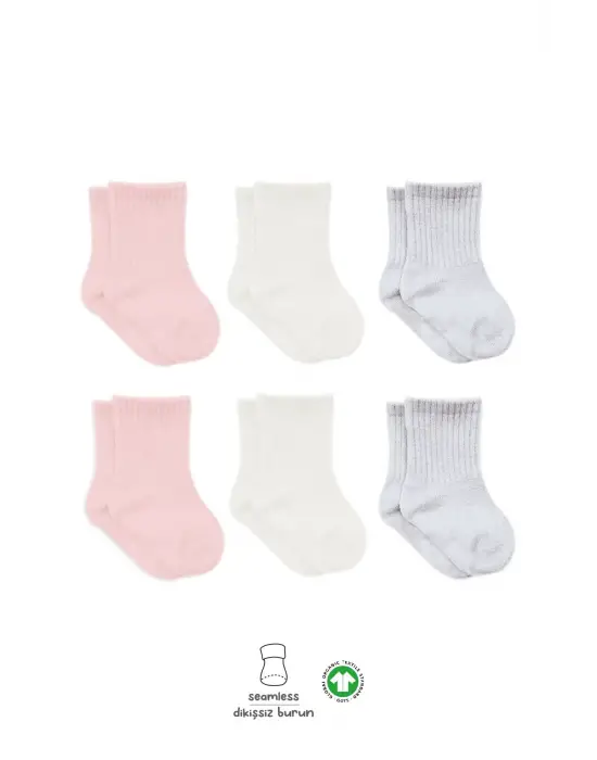 Omarı Rahat ve Şık Penye Soket Çorap Seti - Pembe Ekru Gri