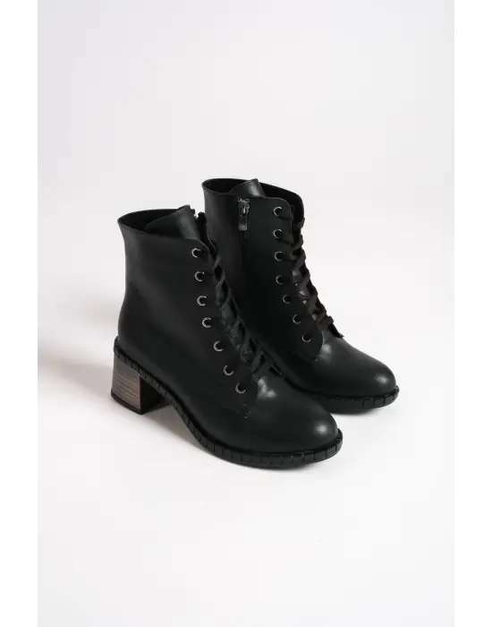 Omarı Rahat ve Şık Siyah Bayan Bot - Fermuarlı Tabaan Topuklu Günlük Ayakkabı