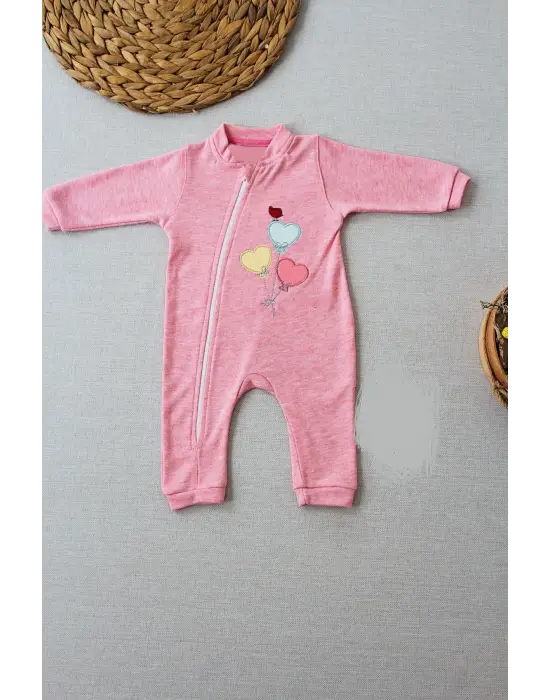 Omarı Rengarenk Uçan Balon Desenli Bebek Kız Tulumu