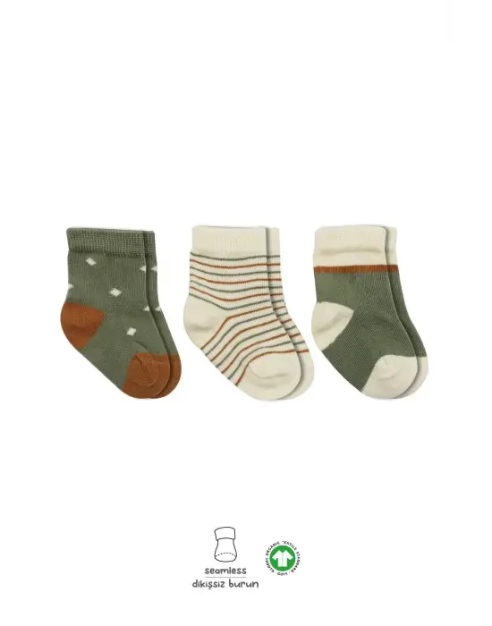 Omarı Renkli Penye Kız Çorap Seti 3lü Tasarım Nil