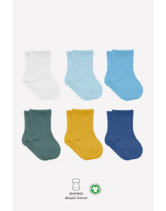 Omarı Renkli Penye Soket Çorap Seti - 6lı
