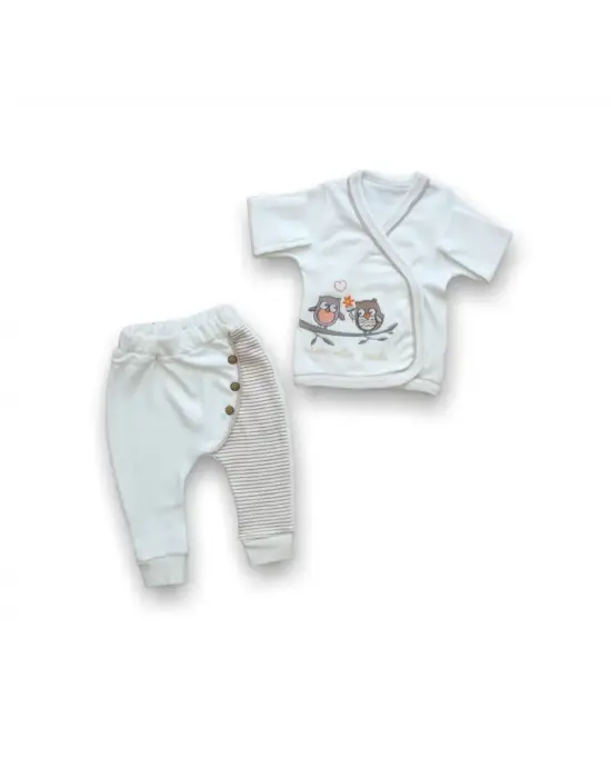 Omarı Romantik Baykuş Nakışlı 5li Zıbın Takımı