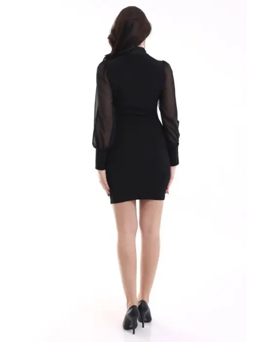 Omarı Şeffaf Detaylı Balıkçı Yaka Mini Elbise