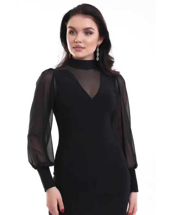 Omarı Şeffaf Detaylı Balıkçı Yaka Mini Elbise