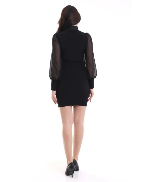 Omarı Şeffaf Detaylı Balıkçı Yaka Mini Elbise