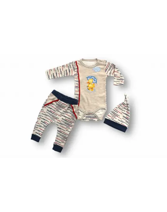 Omarı Şemsiyeli Ördek Desenli Bebek Takımı Mavi