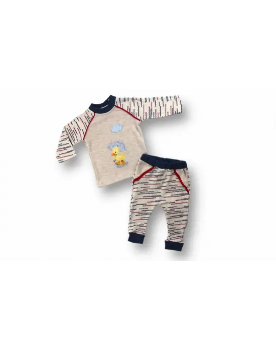 Omarı Şemsiyeli Ördek Nakışlı Bebek Sweatli Takım Mavi